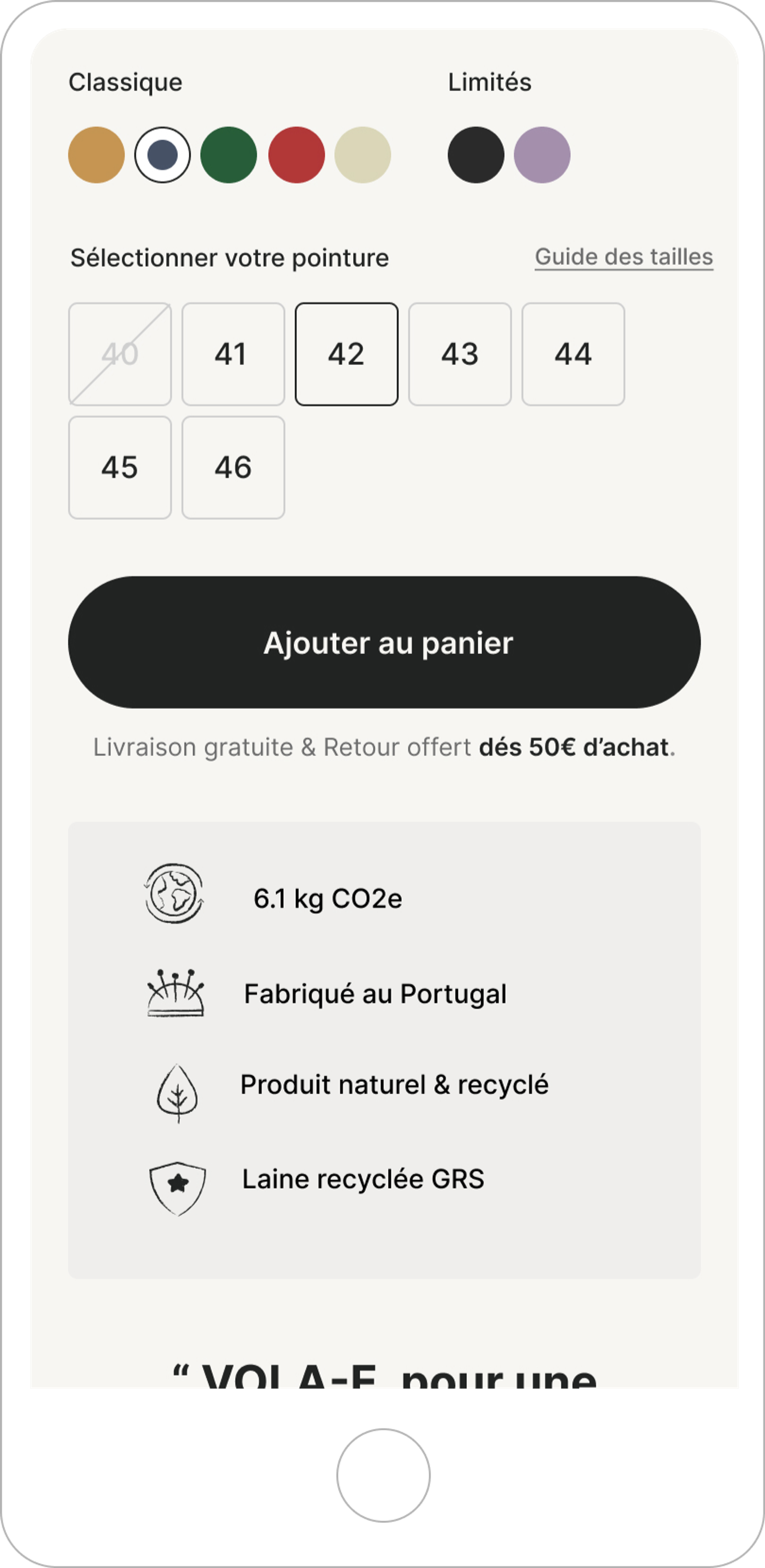 Ubac mobile ajout panier fiche produit e-commerce