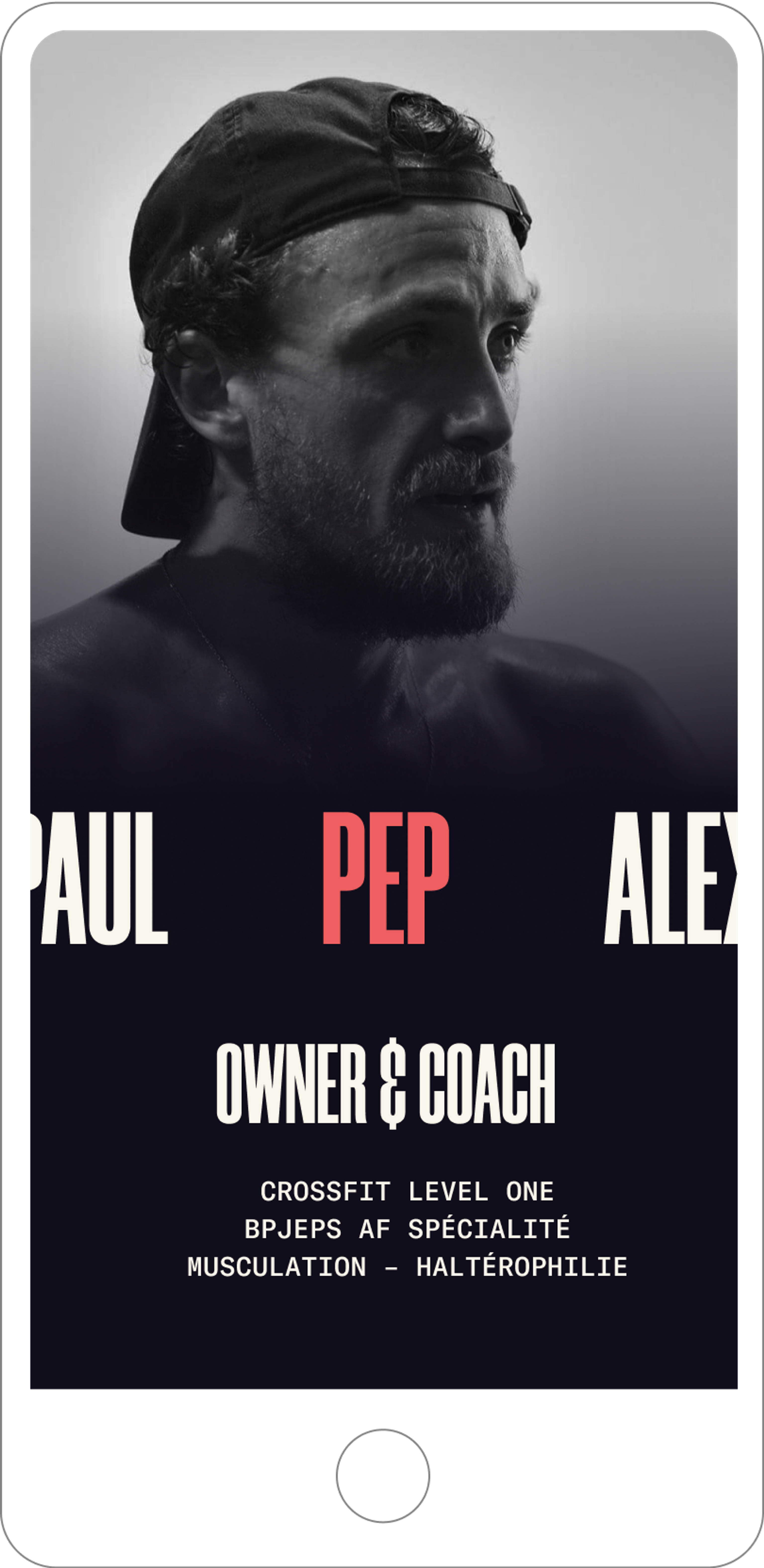 Mobile - team section - showcase website Lyon - Crossfit of the slopes