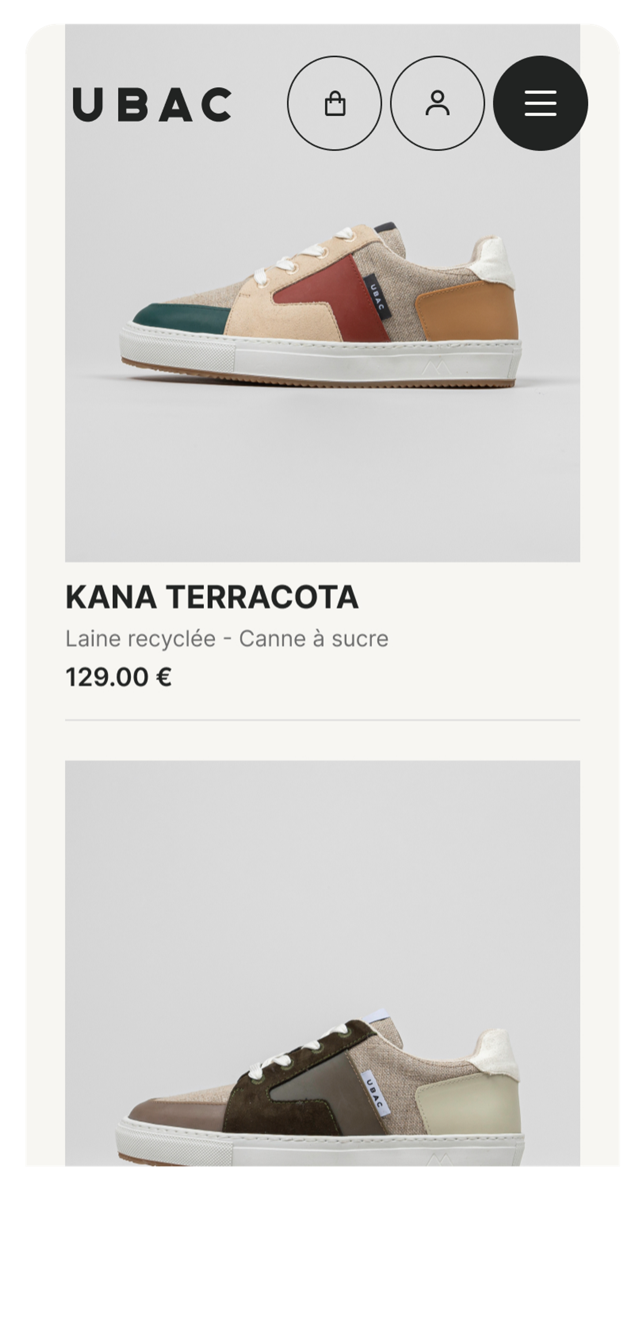 Mobile UBAC fiche produit e-commerce