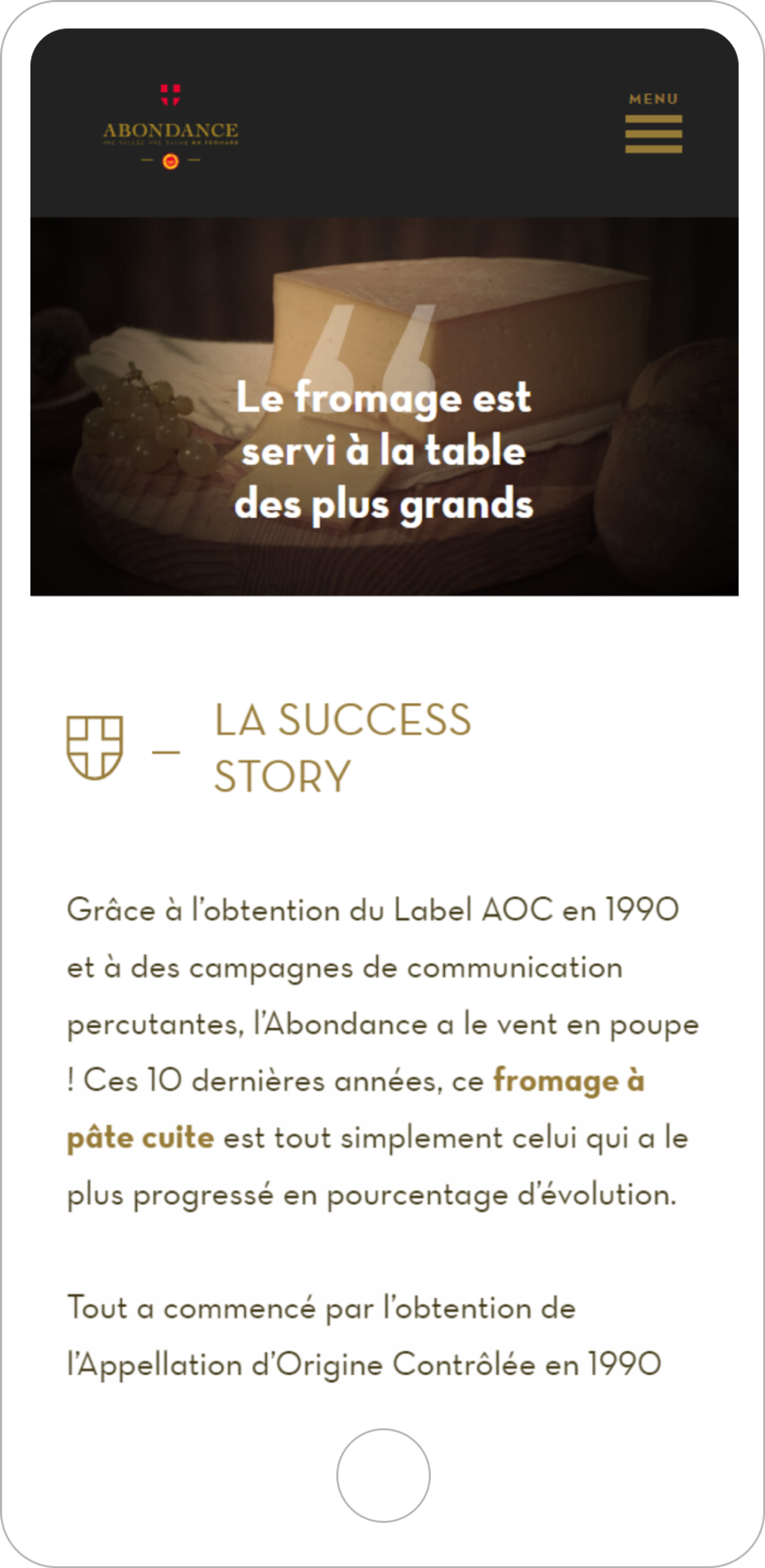 Abondance cheese digital mobile experience landing