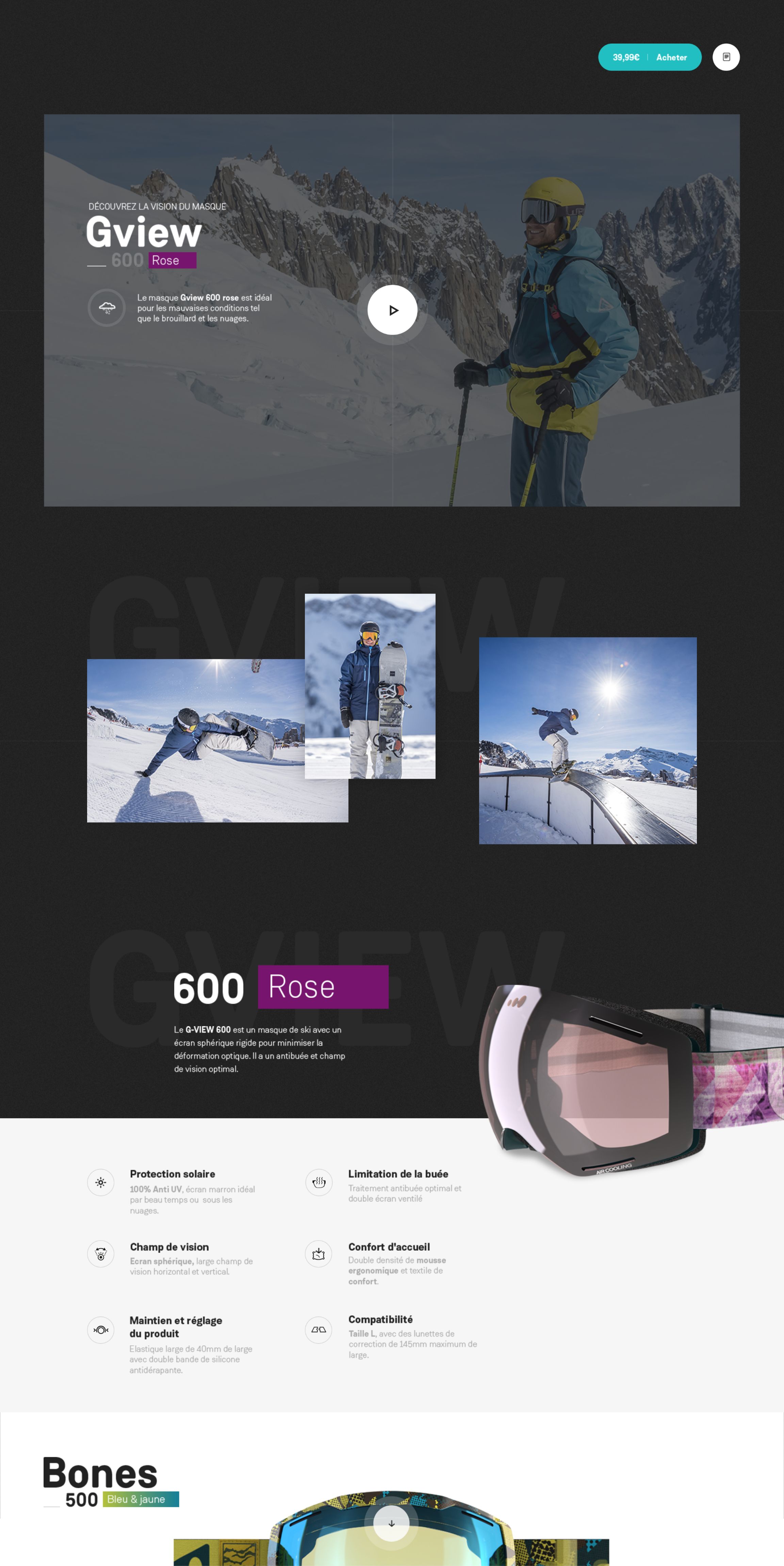 Wedze goggles website experience product image sheet