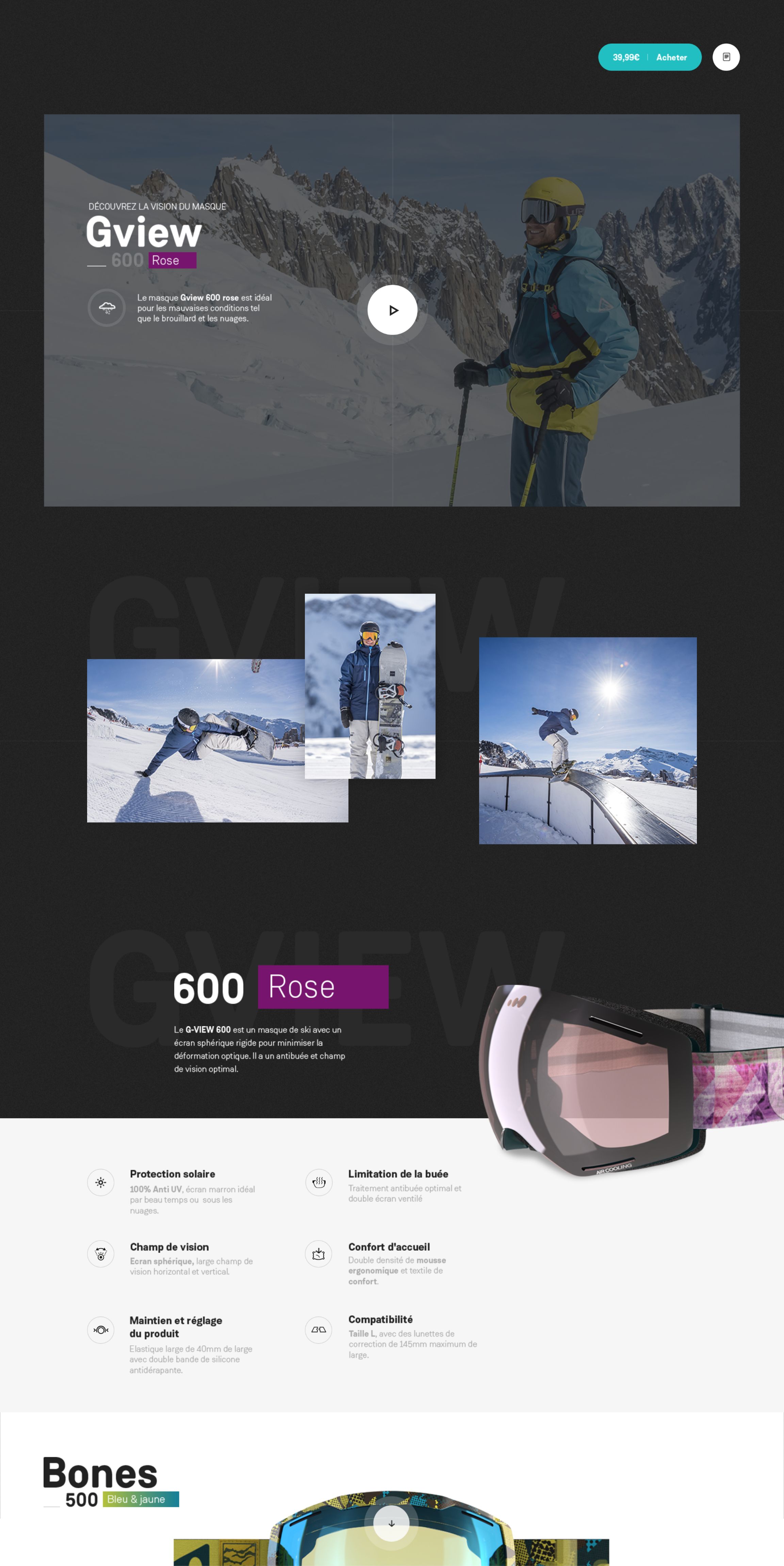 Wedze goggles site expérience image fiche produit