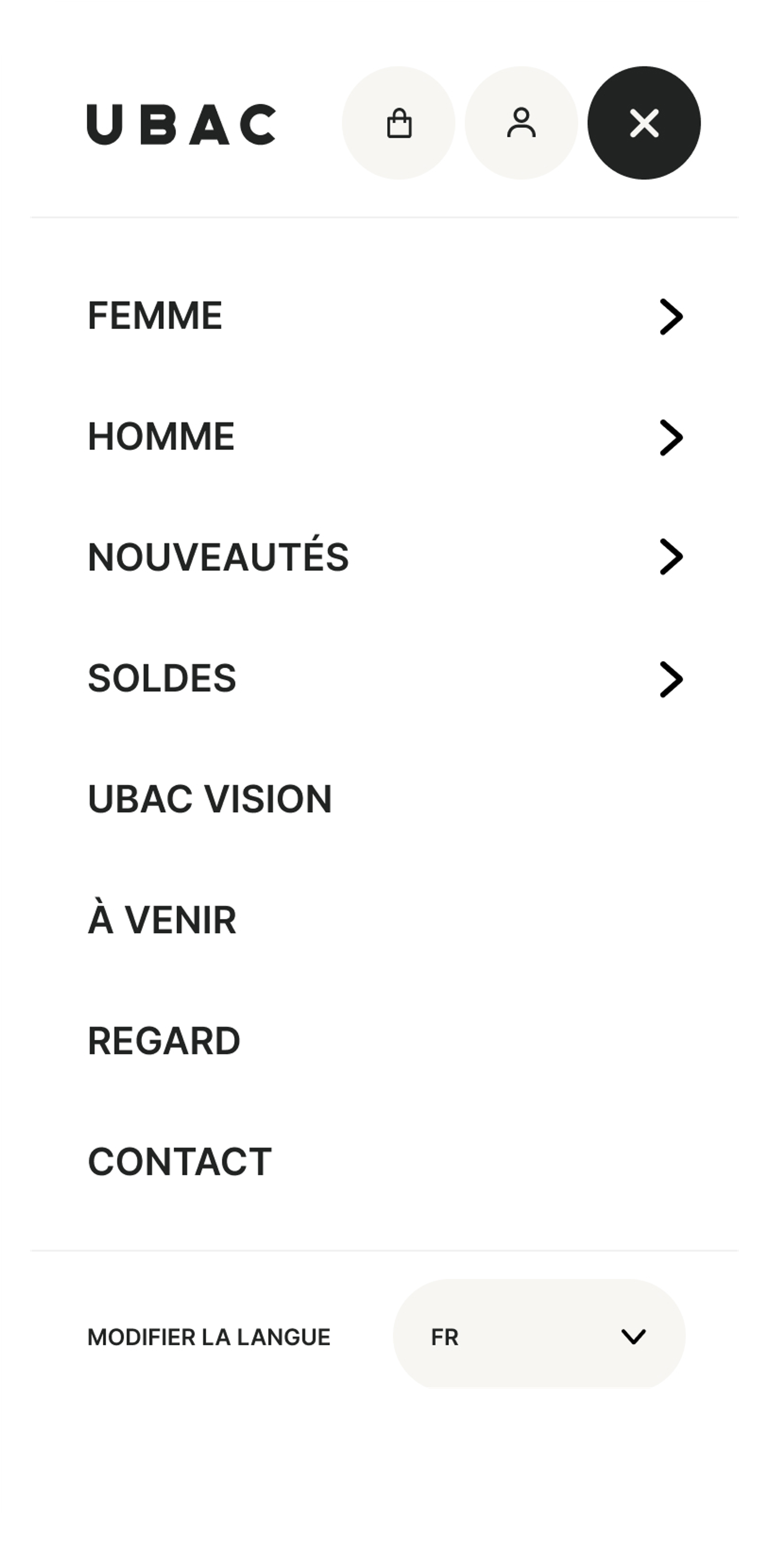 Ubac menu mobile