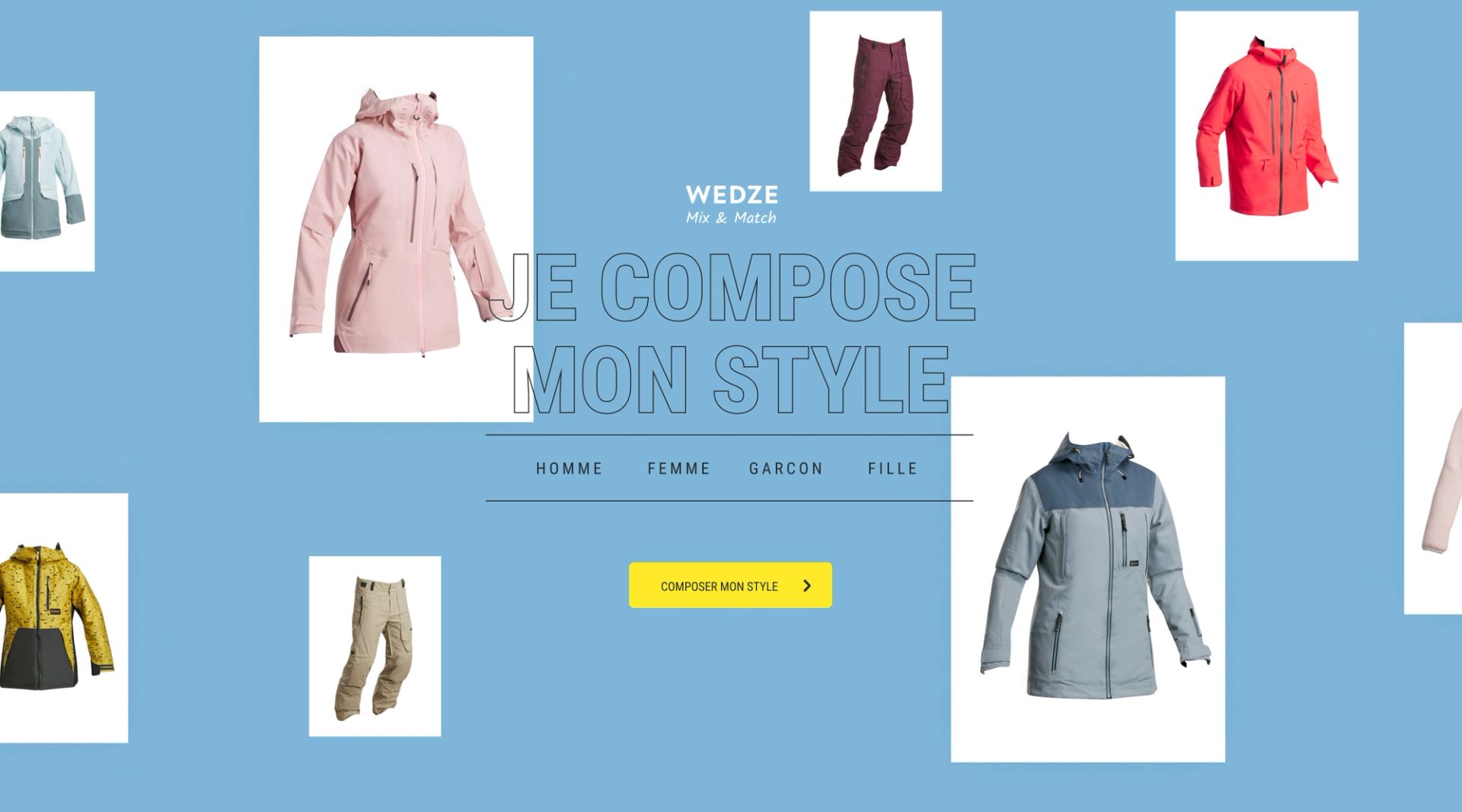 Wedze Mix & Match site expérience fait par Agence web Akaru - desktop - menu