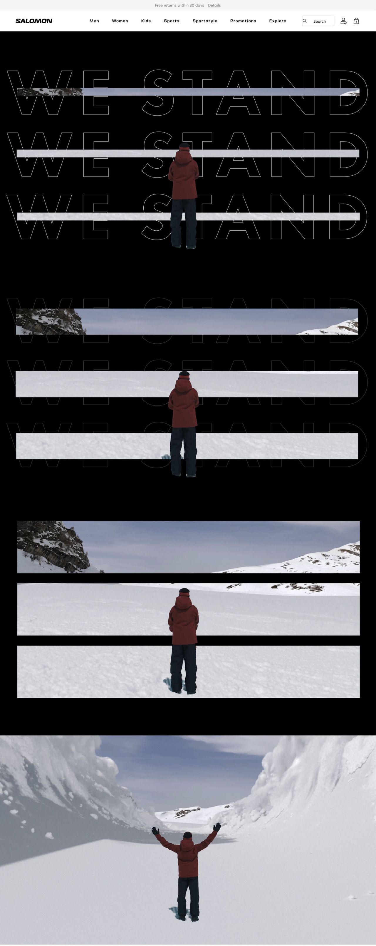 Salomon landing page animation d'entrée homme de dos