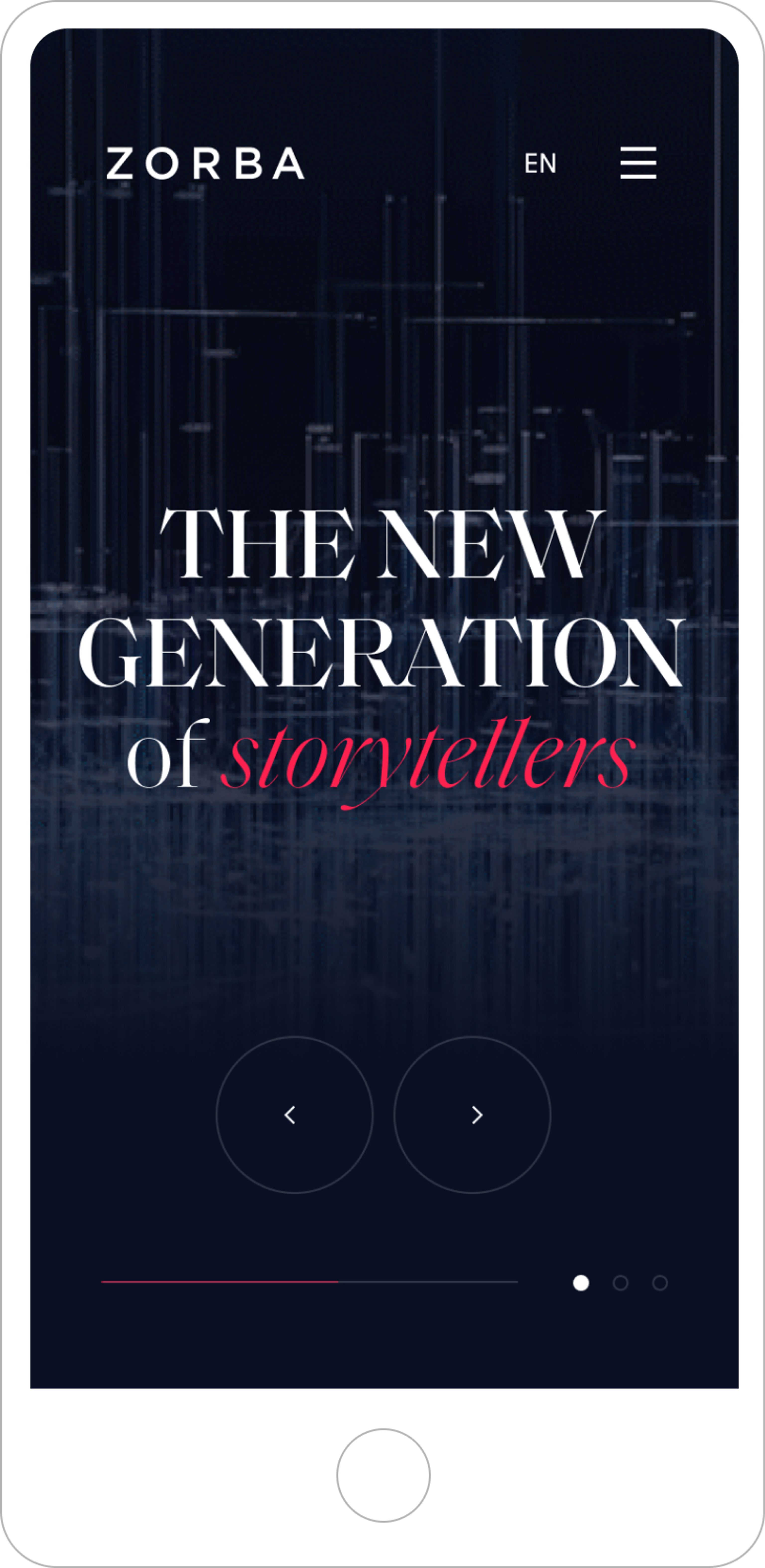 Zorba mobile internet site homepage header