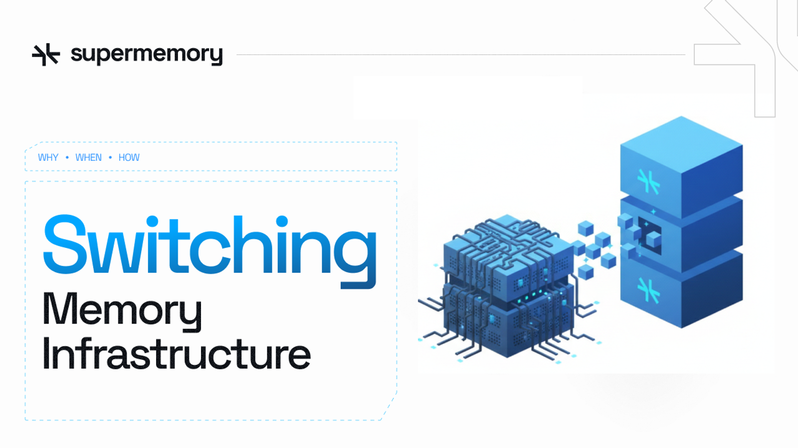Blog cover banner reading "Switching Memory Infrastructure" with stacked blue server cubes and node icons