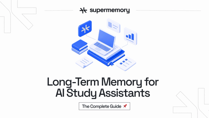 Blog cover banner reading "Long-Term Memory for AI Study Assistants" with a laptop, books and charts illustration