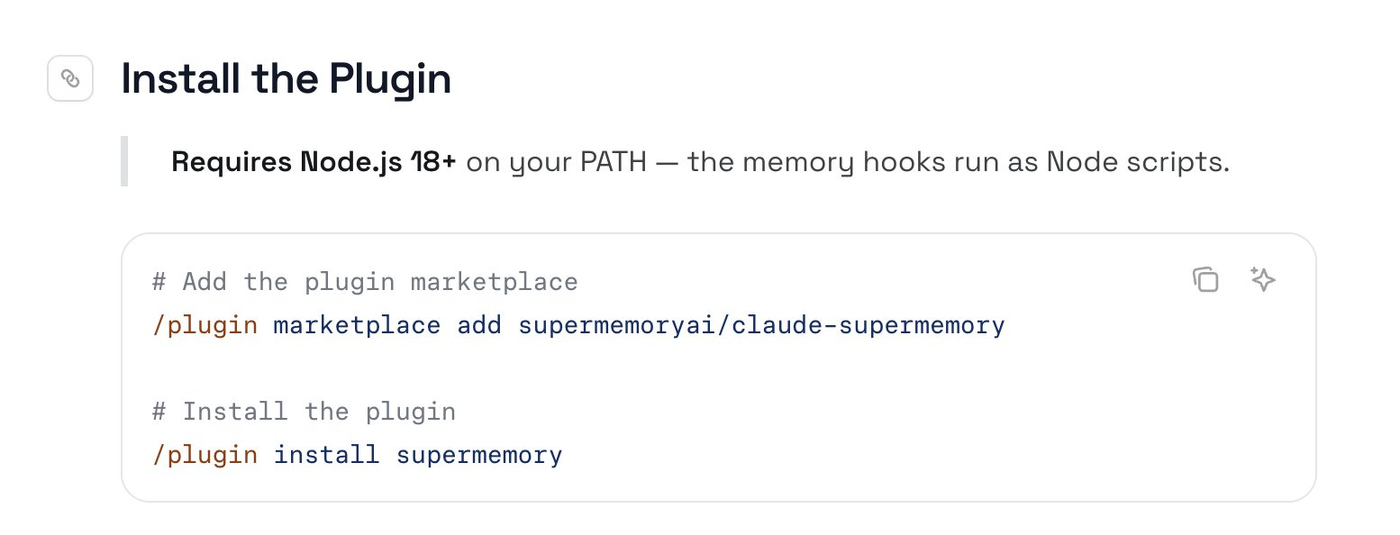 Installing the Supermemory plugin for Claude Code