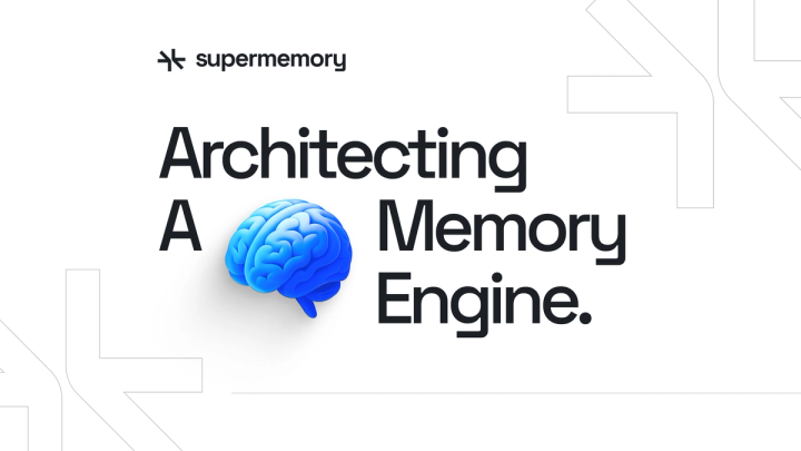 Supermemory banner reading "Architecting A Memory Engine" with a glossy blue brain icon between the words