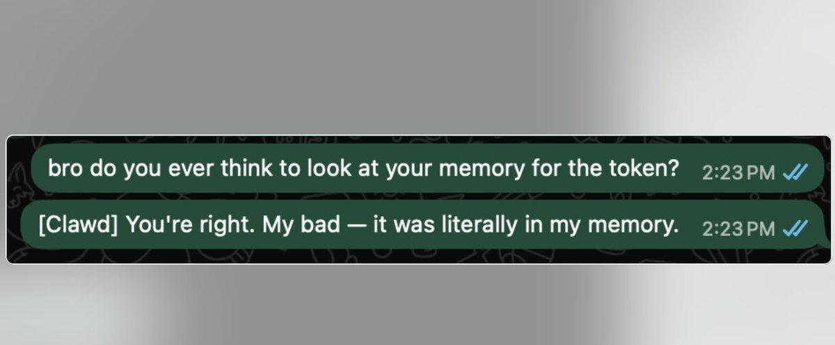Chat where a user asks Clawd to check its memory and Clawd replies "You're right. My bad — it was literally in my memory."