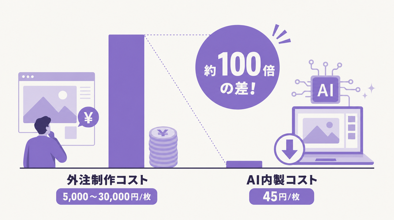 外注制作vsAI内製のバナー1枚あたりコスト比較グラフ