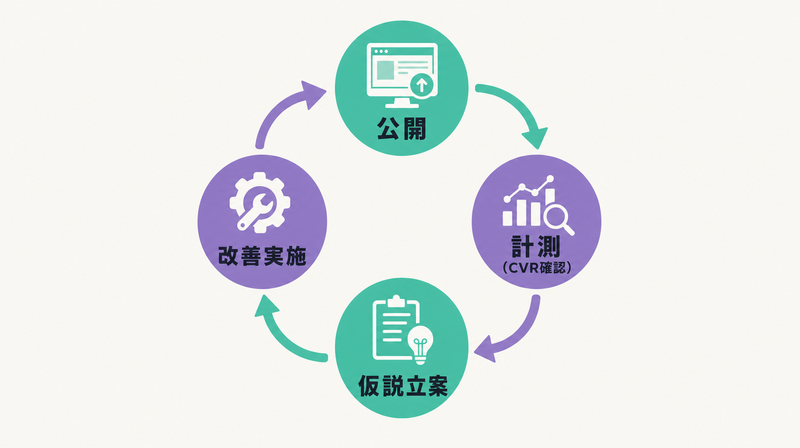 LP公開後の計測・改善サイクルを示すPDCA図