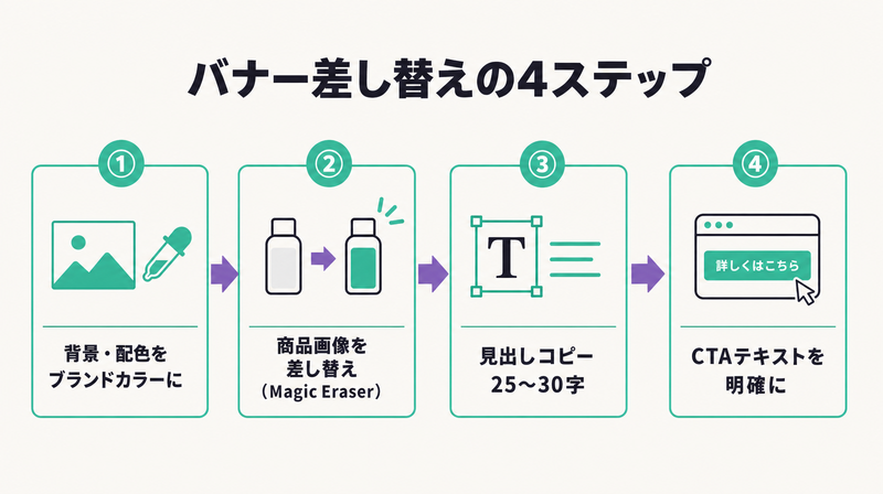 Canvaでバナーのテキストと画像をブランドに合わせて差し替える4ステップ