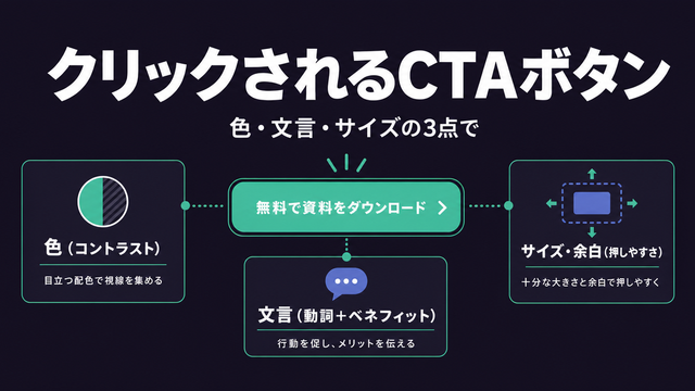 CTAボタン設計を色・文言・サイズの3要素に分けて図解した構造化サムネイル