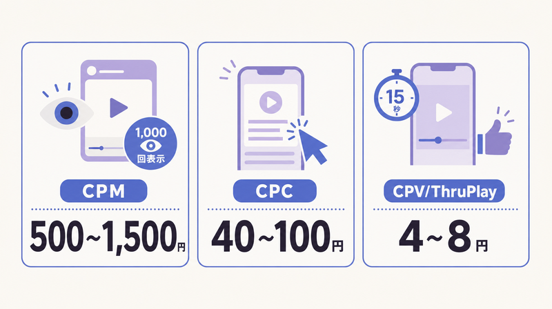 リール広告の課金方式（CPM・CPC・CPV）と費用目安の比較カード