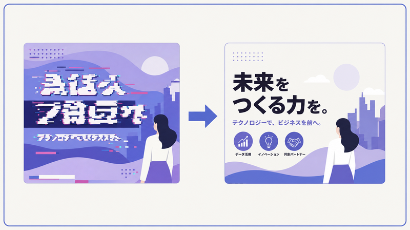 AI任せの文字入れと編集ツールでの後載せを比較した図解