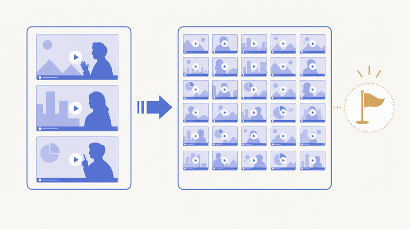 同じ予算で検証本数が増えることを示す3本と30本の対比図