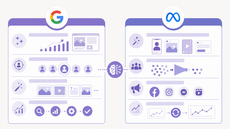 Google・Meta媒体内蔵AI機能の比較図