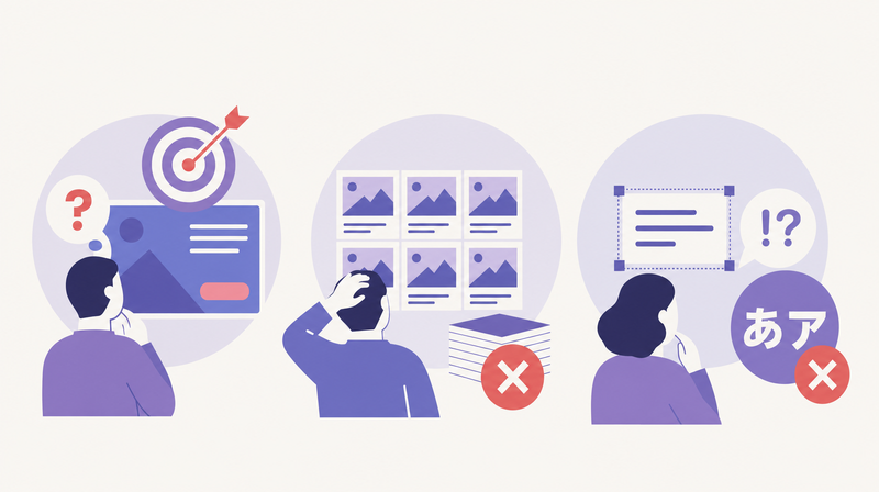 Adobe Firefly広告バナー活用の3つの課題を整理したイラスト