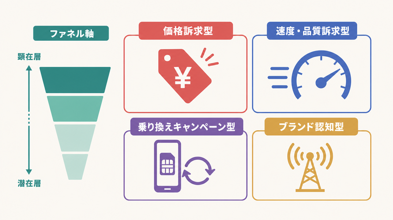 通信バナー広告4訴求パターンの全体マップ