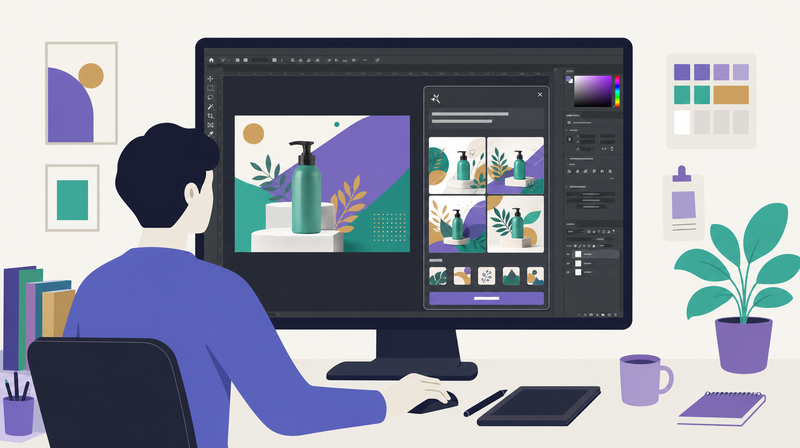 PhotoshopとAdobe Fireflyを使ったバナー素材生成のイメージイラスト