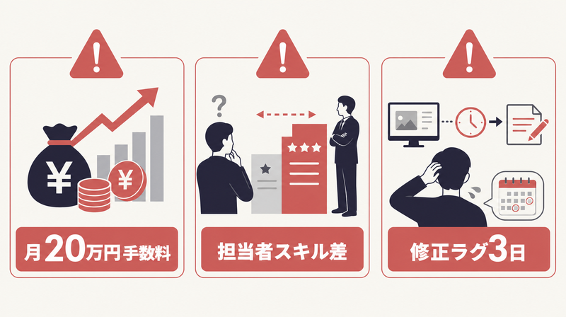 広告代理店依頼の3つのデメリット概念図