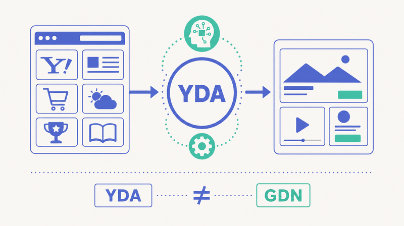 YDAがYahoo! JAPANと提携サイトに画像・動画バナーを配信するディスプレイ広告であることを示す図