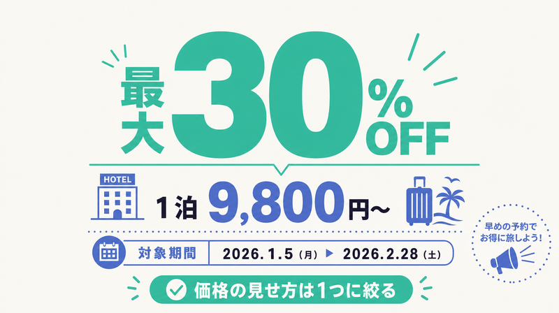 割引率を1つ大きく見せ価格の見せ方を絞った価格お得型バナーのお手本モックアップ