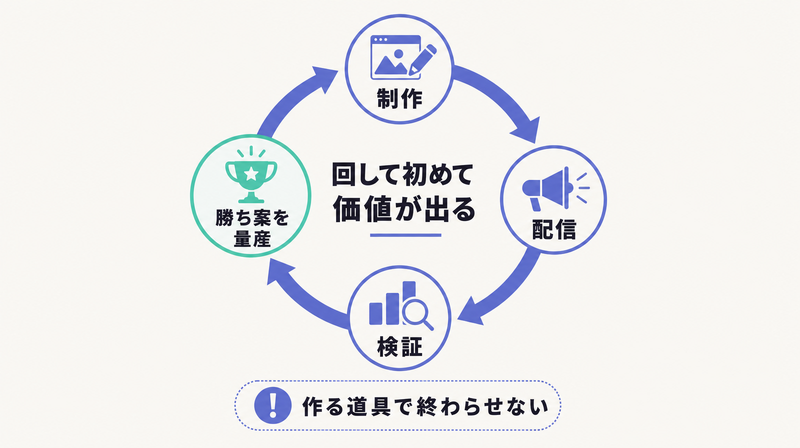 Step4で制作・配信・検証を回す運用ループの図