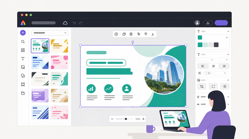 Adobe Expressでのバナー広告仕上げ方法を示すイラスト