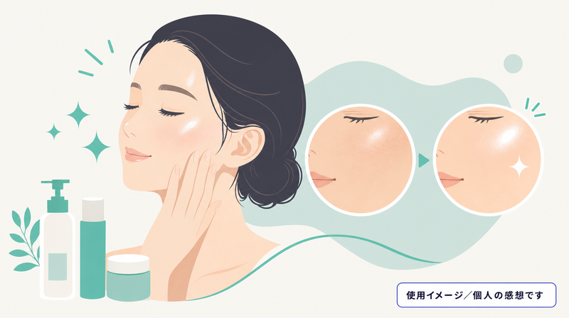 肌のツヤと質感で使用実感を見せる実感・ビフォーアフター型スキンケアバナーのイメージ