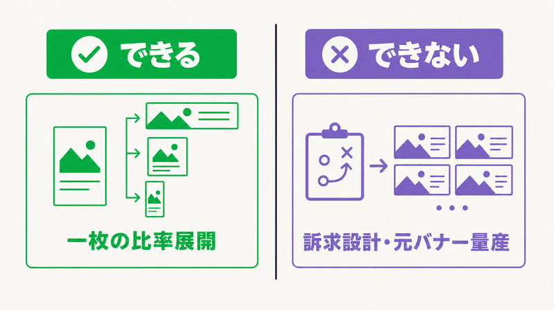 LINE Creative Labのできること・できないことを対比した図