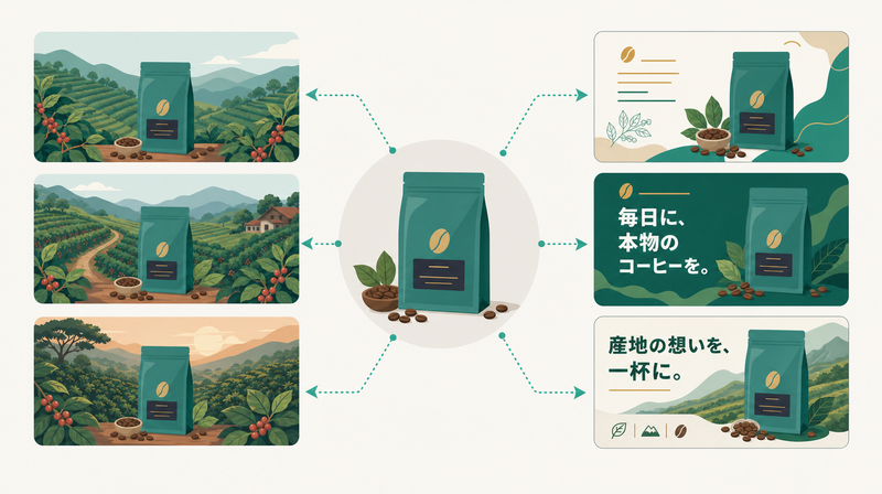 商品画像から背景生成・画像生成で派生パターンを作る図解