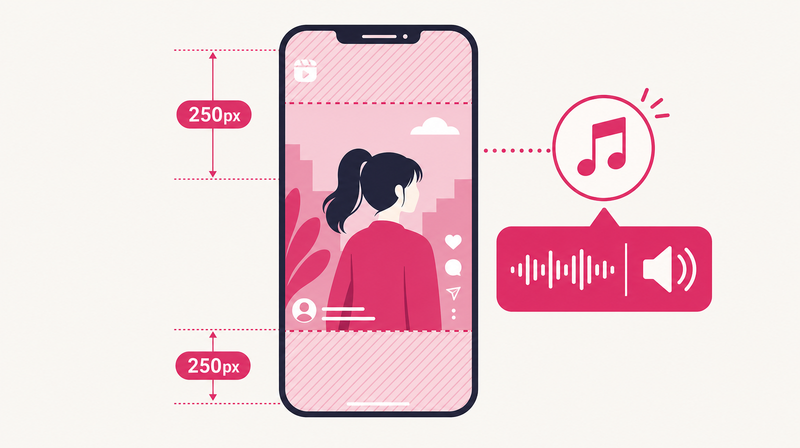 Instagramリール広告の安全ゾーンと音ありコンテンツ設計の解説図