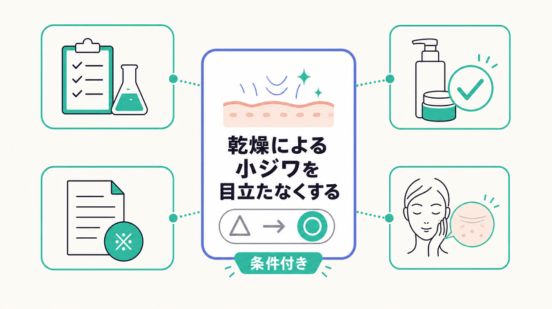 乾燥による小ジワが化粧品でも効能評価試験を条件に言える仕組みを示す条件図