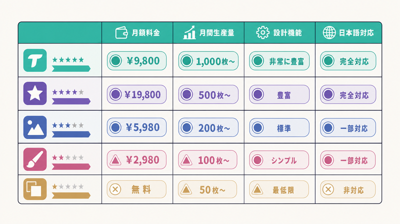 AIバナー作成ツール5選の機能・料金・生産量比較表