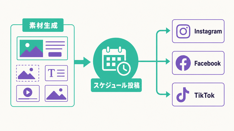 Predis.aiのバナー生成からSNS自動投稿までの統合フロー図