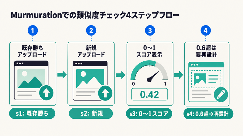 Murmurationを使ったクリエイティブ類似度チェック4ステップのフロー図