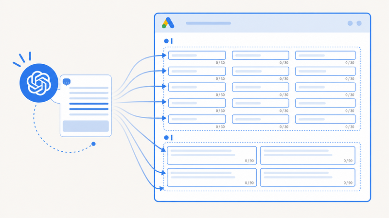 ChatGPTからGoogle広告RSA見出し15個を生成するフロー図