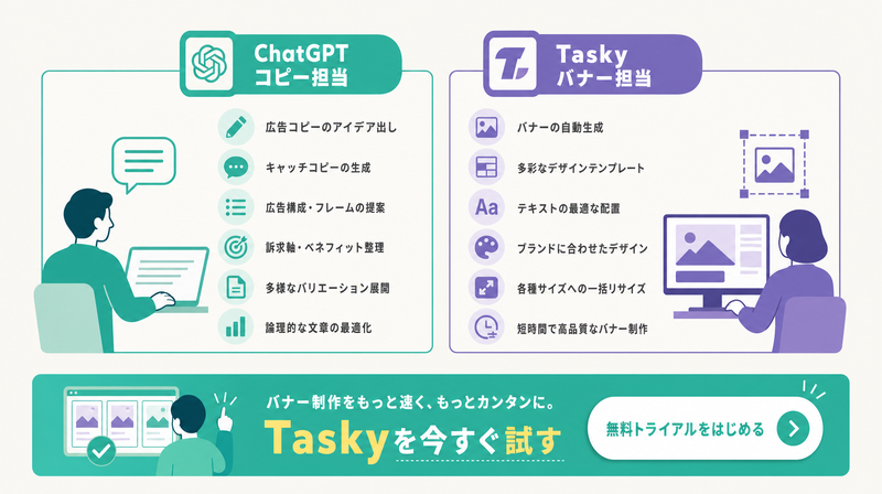 ChatGPTとTaskyの役割サマリーまとめカード