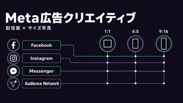 Meta広告の配信面とアスペクト比の対応をマトリクスで図解した構造化サムネイル