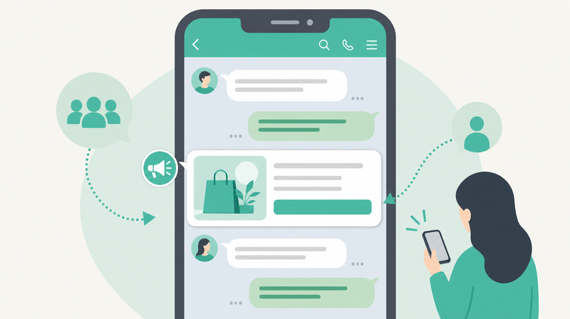 LINE広告がトーク面のユーザー動線に挟まる構造を示すイラスト