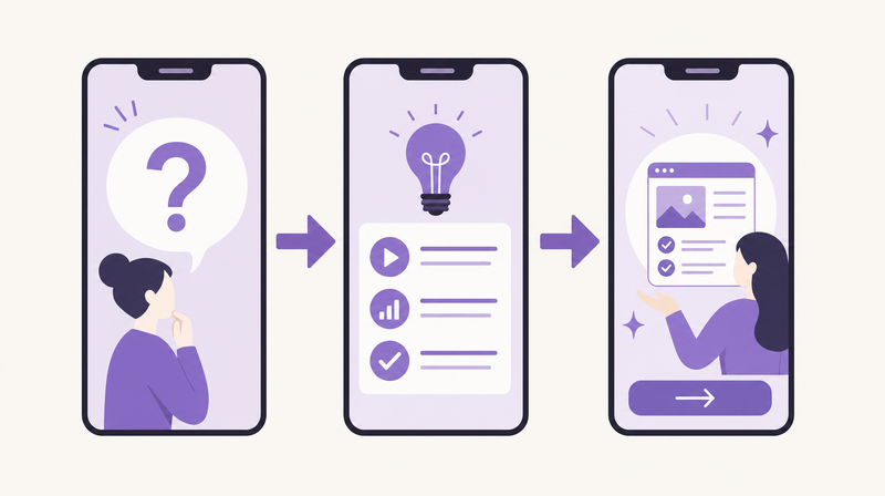 TikTok広告エデュテイメント型の問い→解決→CTAフロー図