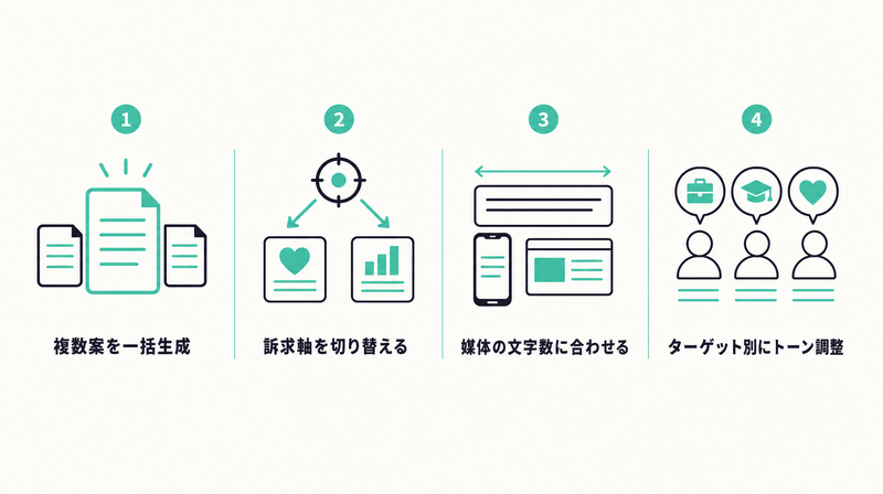 ChatGPTが得意な広告コピー作業4つのアイコンリスト