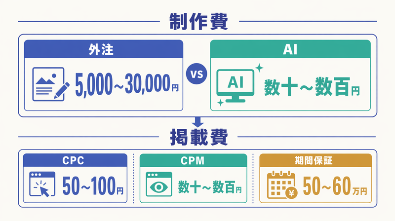 バナー広告の制作費と掲載費の相場を2段で整理した費用体系図