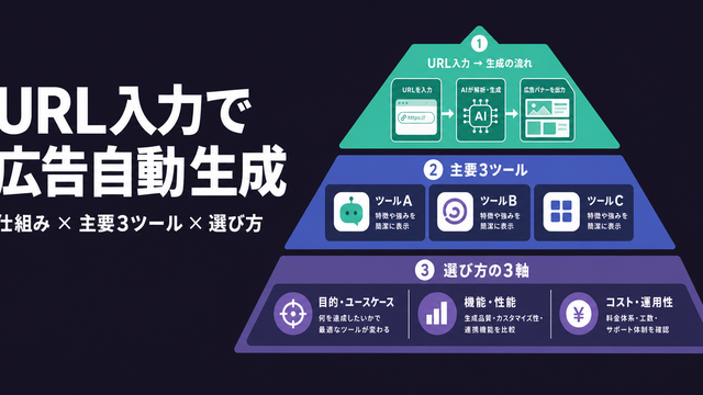 URL広告自動生成の仕組みと主要3ツールの選び方を整理した構造図サムネイル