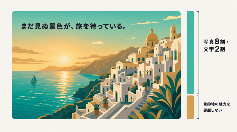 絶景を主役にコピーを1行に絞った写真8割文字2割の情緒体験型バナーのお手本モックアップ