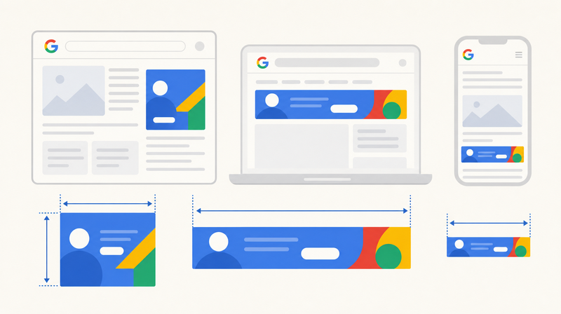 Google広告（GDN）求人バナーの推奨サイズ（300×250・728×90・320×50）比較図