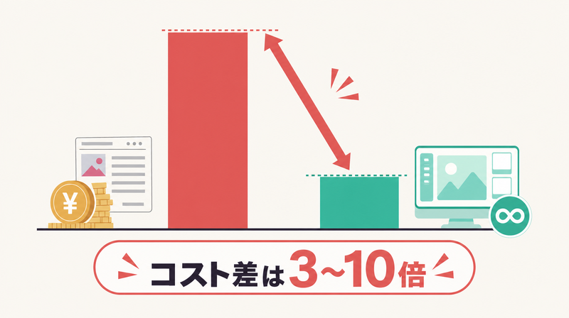 月10枚以上でのクラウドソーシングvsAIツールのコスト差グラフ